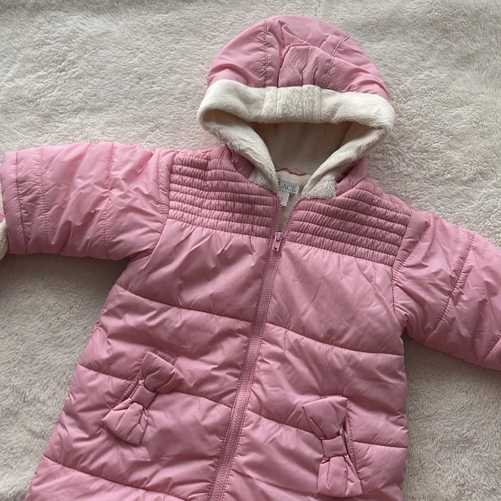 The Children’s Place Baby Hooded Winter Romper Pink Baby Girl Size 6-9M